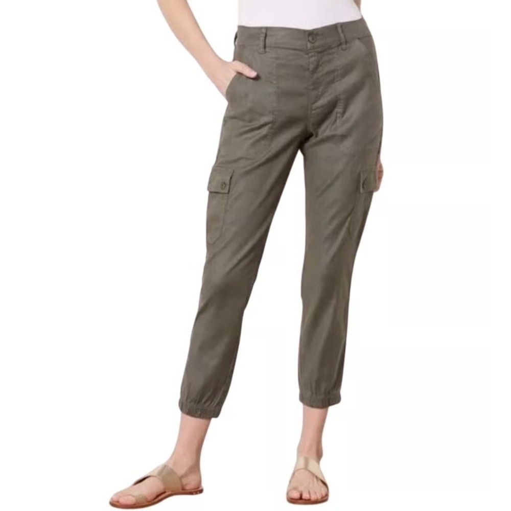 Evereve Olive Linen Green Cargo Pants Women's Size 27 Ankle‎ Jogger Casual